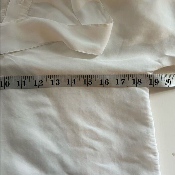 Club Monaco Tie Neck Blanc De Blanc White Chemise Small Petite Long Sleeve Top - Picture 9 of 12